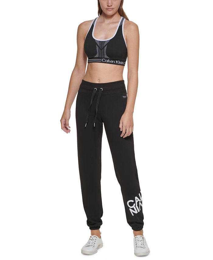 Calvin Klein Women's Fleece Mirror Logo Joggers Black Size Medium