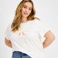Calvin Klein Women's Watercolor Ck Logo Iconic T-Shirt White Size 2X