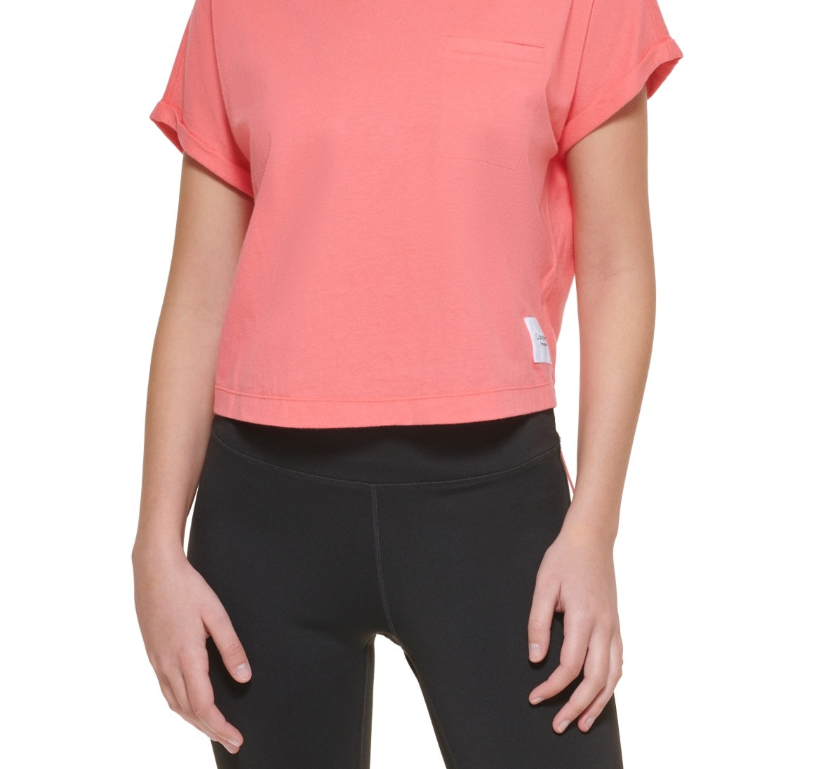 Calvin Klein Women's Bungee Hem Pocket Cotton T-Shirt Red Size XX