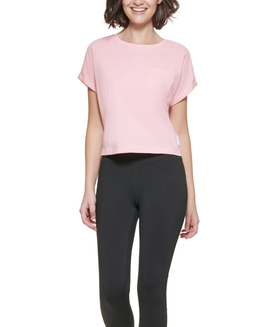 Calvin Klein Women's Bungee Hem Pocket Cotton T-Shirt Pink Size XX-Large