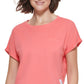 Calvin Klein Women's Bungee Hem Pocket Cotton T-Shirt Red Size X-Large
