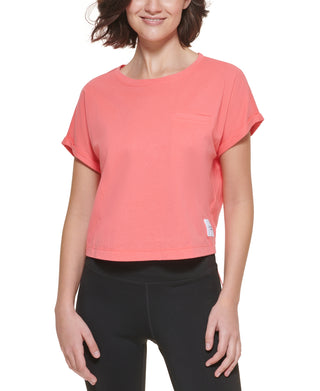 Calvin Klein Women's Bungee Hem Pocket Cotton T-Shirt Red Size X-Large