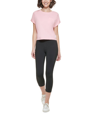 Calvin Klein Women's Bungee Hem Pocket Cotton T-Shirt Pink Size X-Large