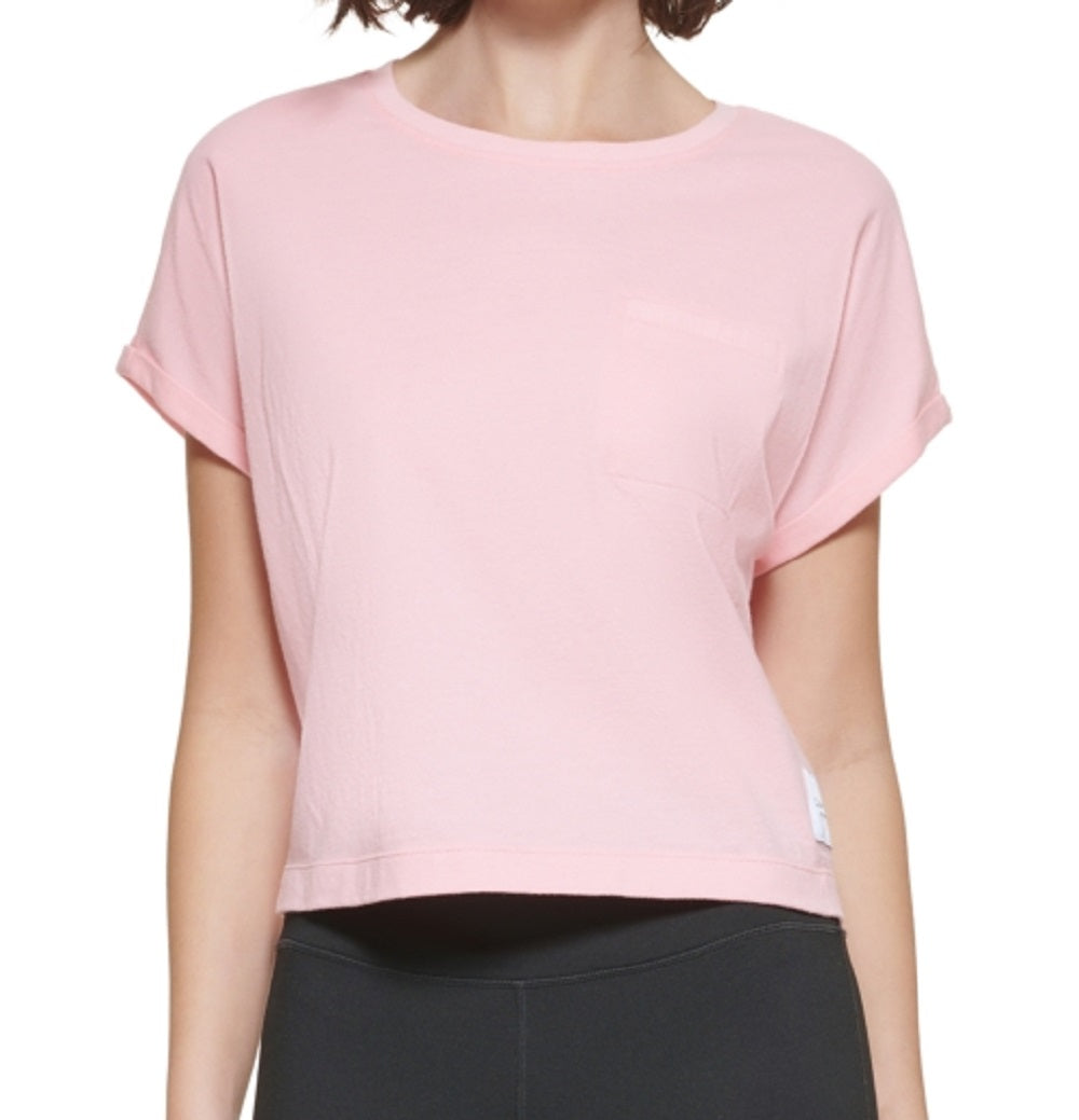 Calvin Klein Women's Bungee Hem Pocket Cotton T-Shirt Pink Size X-Large