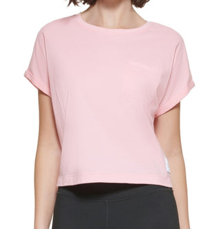 Calvin Klein Women's Bungee Hem Pocket Cotton T-Shirt Pink Size X-Large
