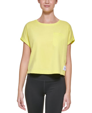 Calvin Klein Women's Bungee Hem Pocket Cotton T Shirt Yellow Size Large