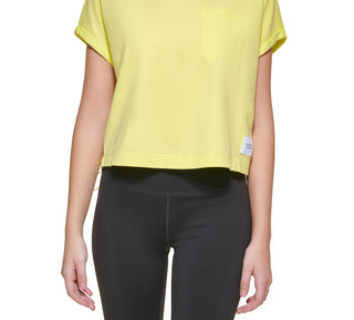 Calvin Klein Women's Bungee Hem Pocket Cotton T Shirt Yellow Size Large