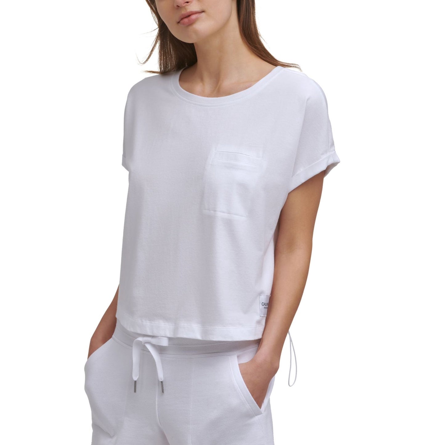 Calvin Klein Performance Bungee-Hem Pocket Cotton T-Shirt White Size XL
