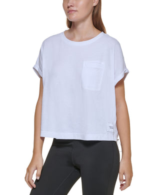 Calvin Klein Women's Bungee Hem Pocket Cotton T Shirt White Size Large