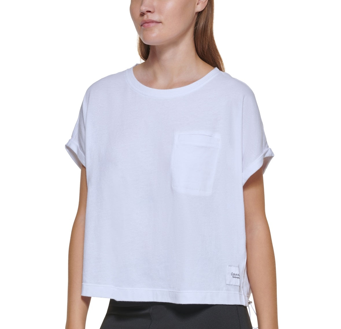 Calvin Klein Women's Bungee Hem Pocket Cotton T Shirt White Size Large