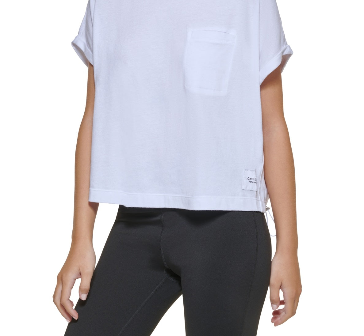 Calvin Klein Women's Bungee Hem Pocket Cotton T Shirt White Size Large