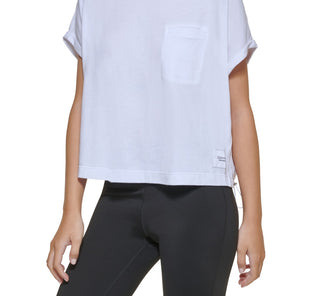 Calvin Klein Women's Bungee Hem Pocket Cotton T Shirt White Size Large