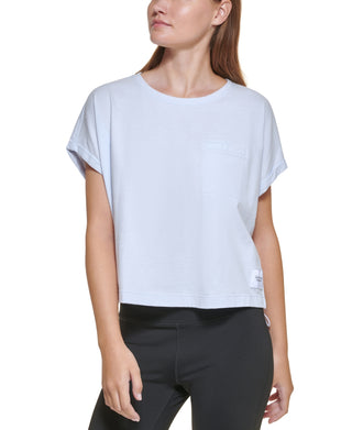 Calvin Klein Women's Bungee Hem Pocket Cotton T-Shirt Blue Size XL