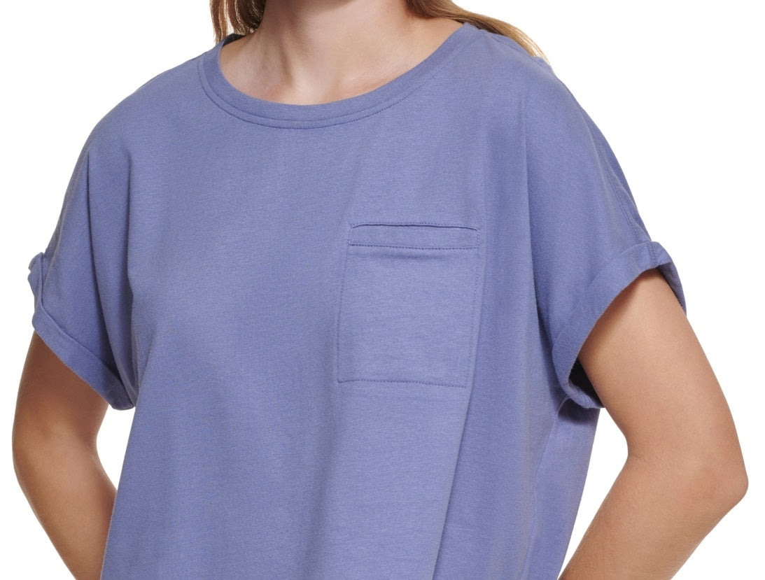 Calvin Klein Women's Bungee Hem Pocket Cotton T Shirt Blue Size Large