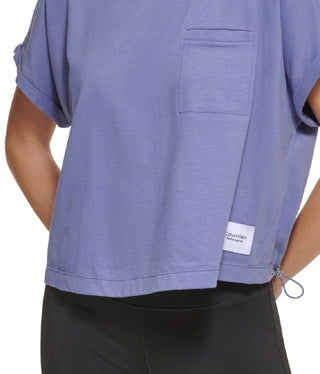 Calvin Klein Women's Bungee Hem Pocket Cotton T Shirt Blue Size Large
