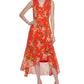 Calvin Klein Women's Printed Surplice Midi Dress Red Size 12