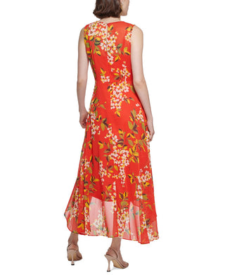 Calvin Klein Women's Printed Surplice Midi Dress Red Size 12