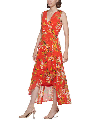 Calvin Klein Women's Printed Surplice Midi Dress Red Size 12