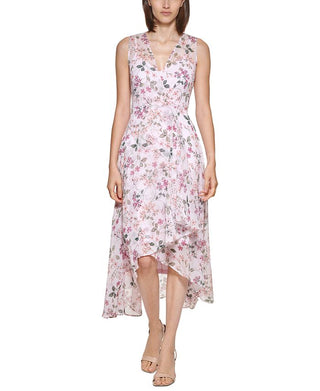 Calvin Klein Women's Floral Print Surplice Maxi Dress Pink Size 4