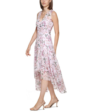 Calvin Klein Women's Floral Print Surplice Maxi Dress Pink Size 4