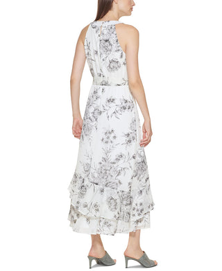 Calvin Klein Women's Printed Halter Maxi Dress Gray Size 12