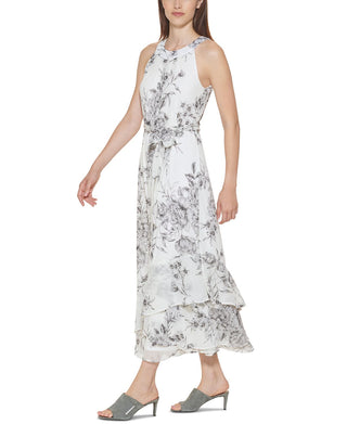 Calvin Klein Women's Printed Halter Maxi Dress Gray Size 12