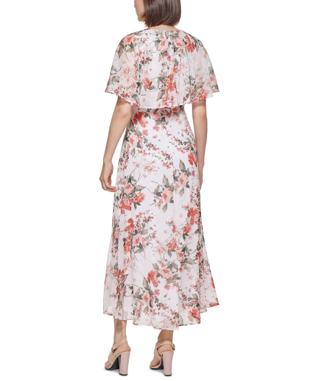 Calvin Klein Women's Floral Print Capelet Maxi Dress Pink Size 8