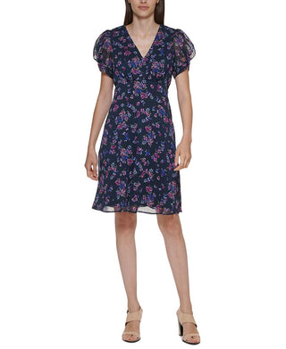 Calvin Klein Women's Floral Print Fit & Flare Dress Blue Size 6