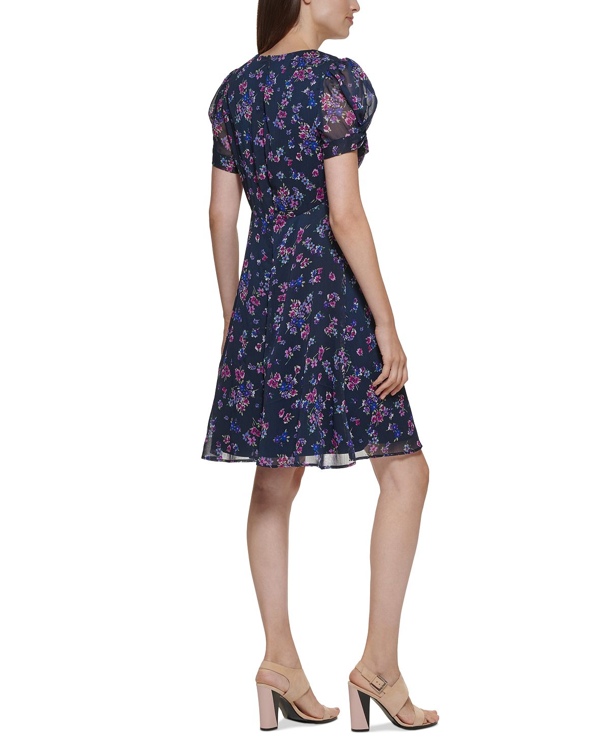 Calvin Klein Women's Floral Print Fit & Flare Dress Blue Size 6