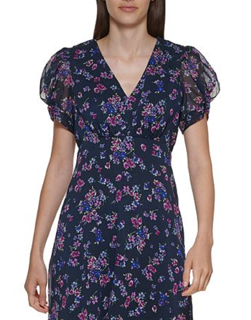 Calvin Klein Women's Floral Print Fit & Flare Dress Blue Size 6