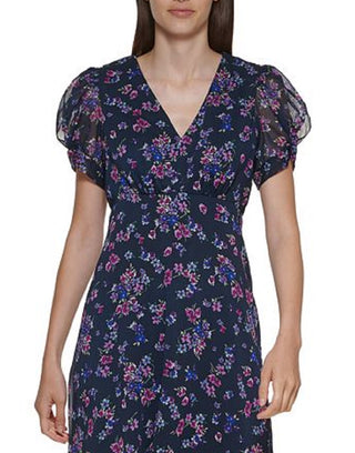 Calvin Klein Women's Floral Print Fit & Flare Dress Blue Size 6