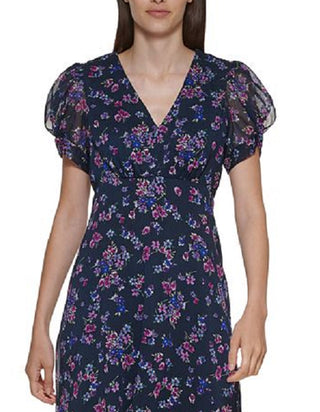 Calvin Klein Women's Floral Print Fit & Flare Dress Blue Size 4