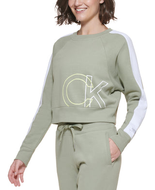 Calvin Klein Women's Cutoff Ck Logo Cropped Sweatshirt Green Size Small