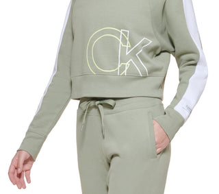 Calvin Klein Women's Cutoff Ck Logo Cropped Sweatshirt Green Size Small