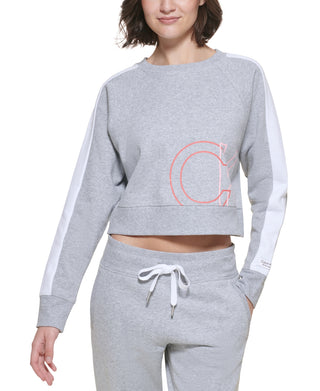 Calvin Klein Women's Cutoff Ck Logo Cropped Sweatshirt Gray Size Large