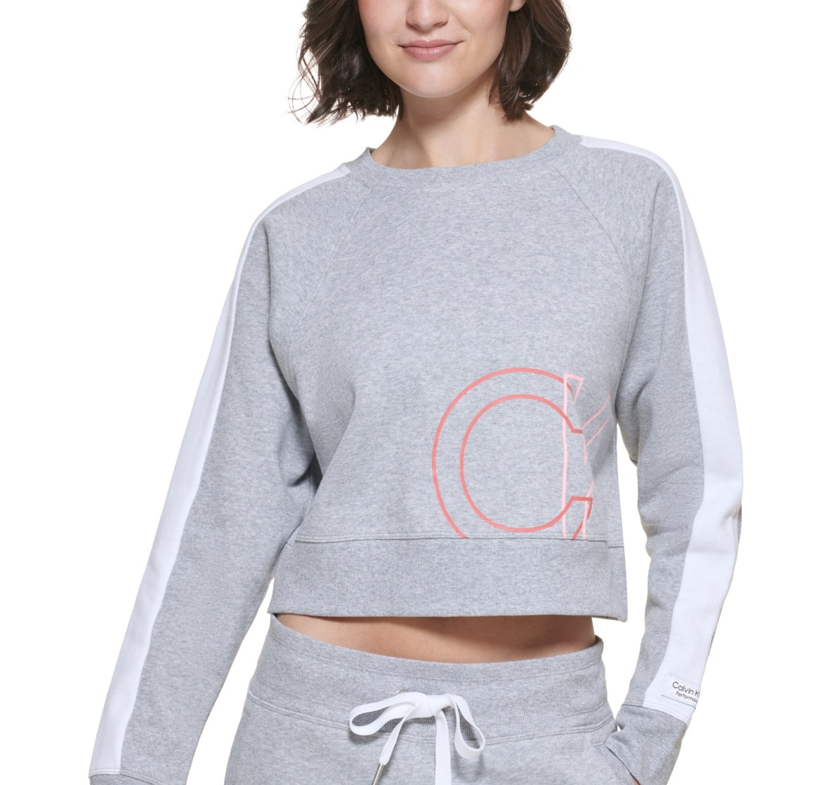 Calvin Klein Women's Cutoff Ck Logo Cropped Sweatshirt Gray Size Large