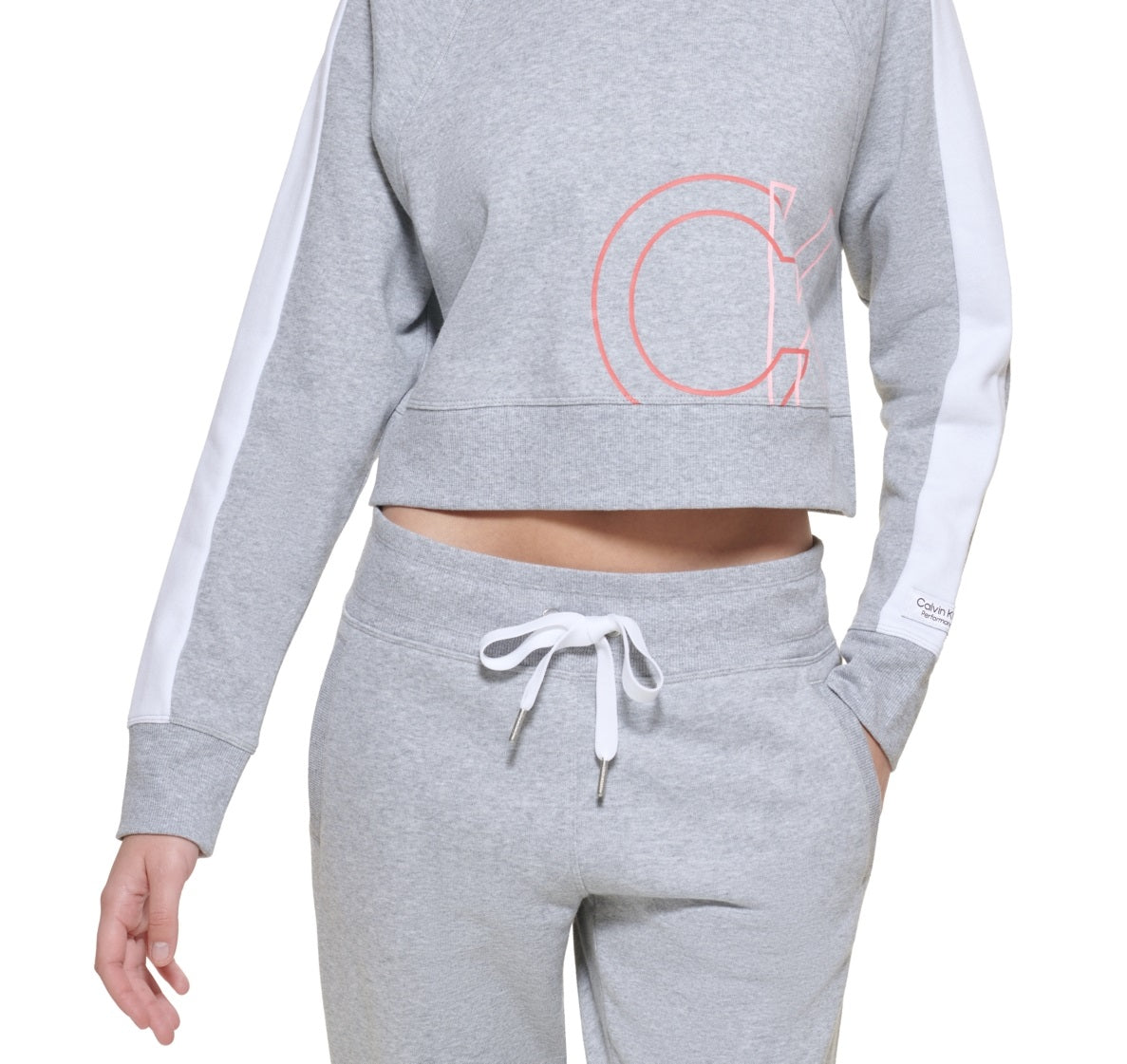 Calvin Klein Women's Cutoff Ck Logo Cropped Sweatshirt Gray Size Large