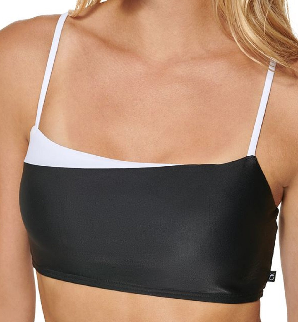 Calvin Klein Women's Straight Neck Bikini Top Swimsuit Black Size Mediumedium