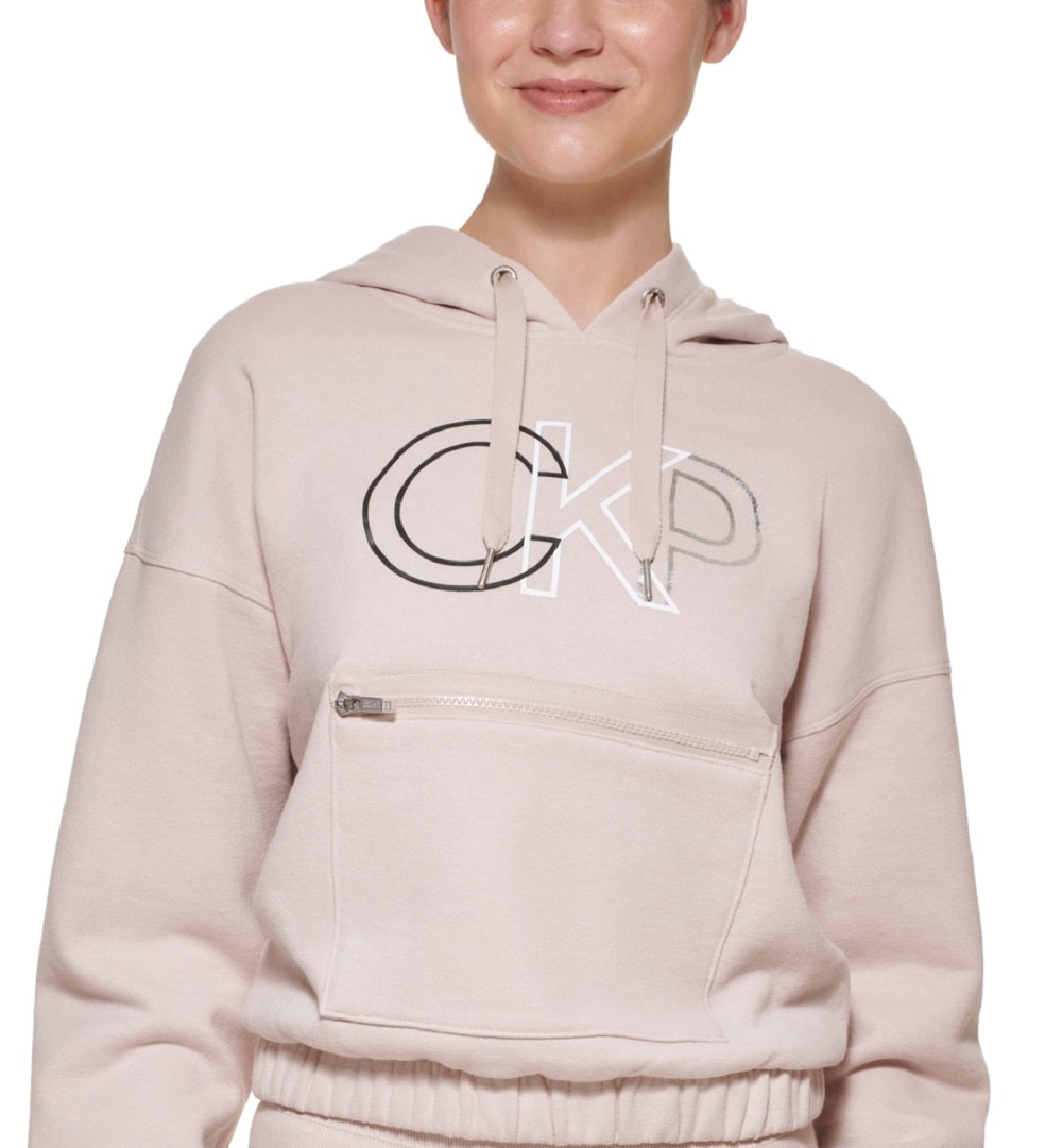Calvin Klein Women's Outline Logo Hoodie Beige Size Small