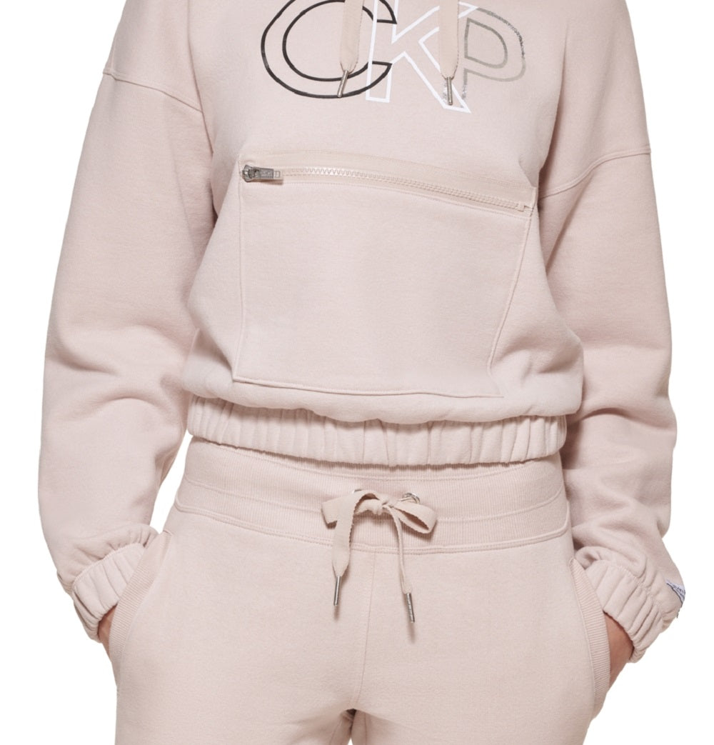 Calvin Klein Women's Outline Logo Hoodie Beige Size Small