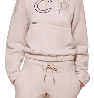 Calvin Klein Women's Outline Logo Hoodie Beige Size Small