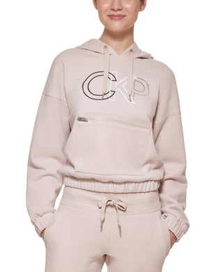 Calvin Klein Women's Outline Logo Hoodie Beige Size Small