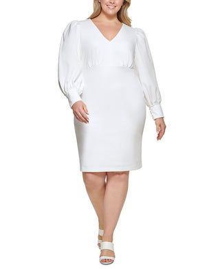 Calvin Klein Women's Puff Sleeve Sheath Dress White Size 14W