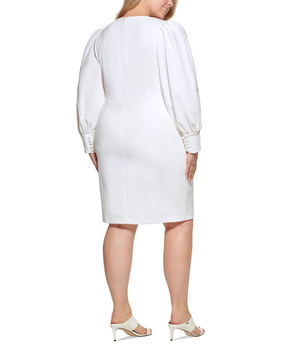 Calvin Klein Women's Puff Sleeve Sheath Dress White Size 14W