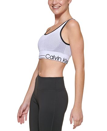 Calvin Klein Performance Women's Ribbed Medium Impact Sports Bra White Size Large