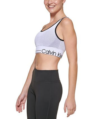 Calvin Klein Performance Women's Ribbed Medium Impact Sports Bra White Size Large