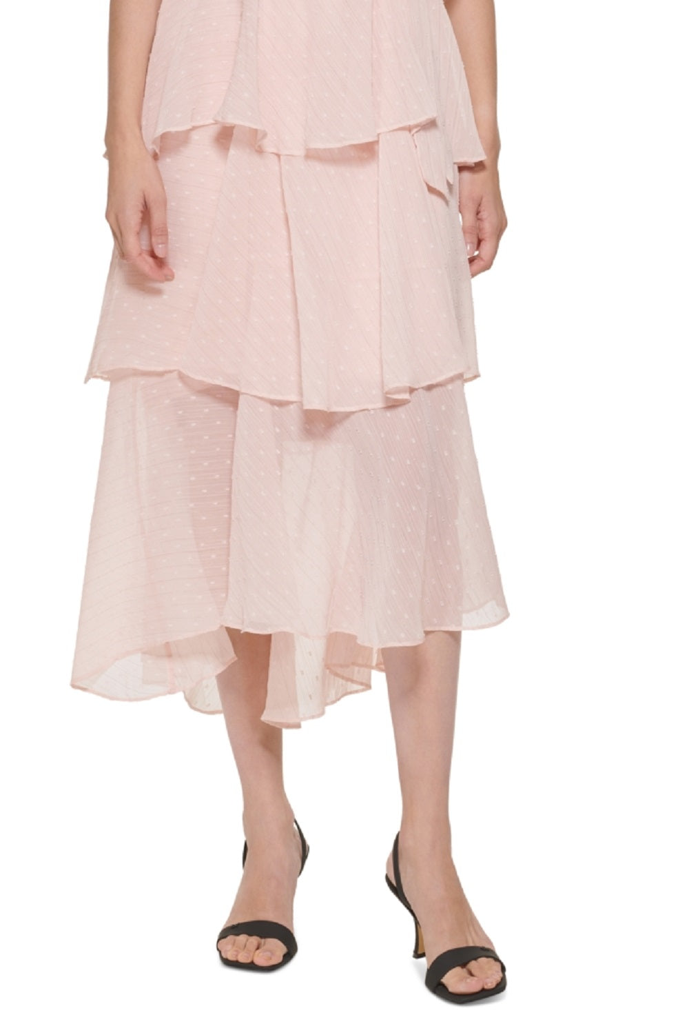 Calvin Klein Women's Clip Dot Tiered Ruffle Dress Pink Size 12