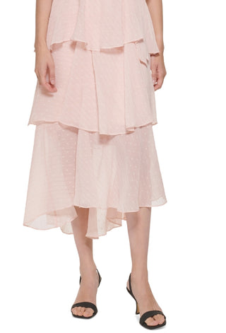 Calvin Klein Women's Clip Dot Tiered Ruffle Dress Pink Size 12