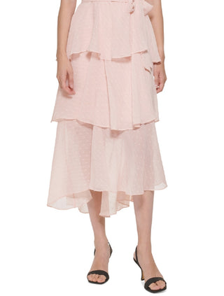 Calvin Klein Women's Clip Dot Tiered Ruffle Dress Pink Size 2