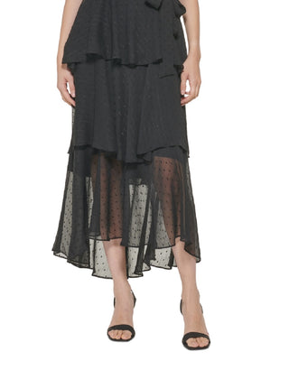 Calvin Klein Women's Clip Dot Tiered Ruffle Dress Black Size 10